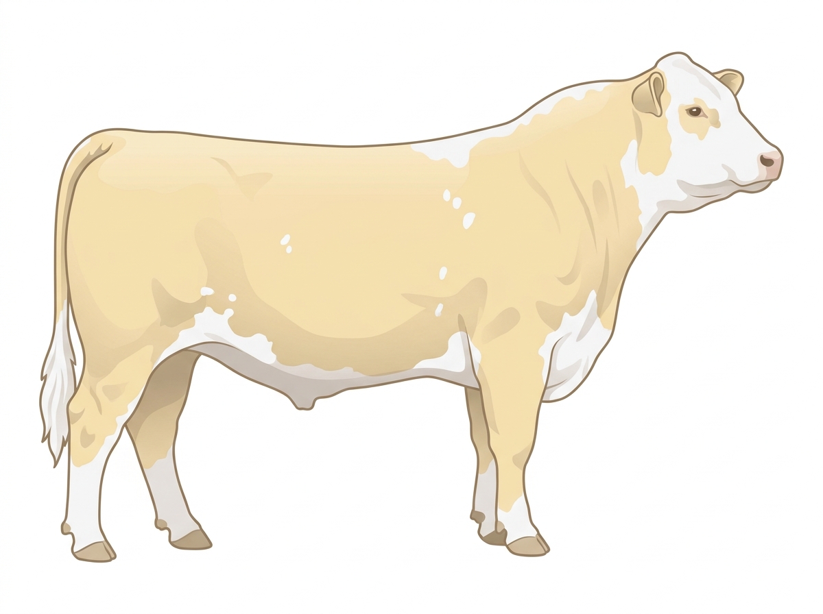 Cream with a partial white face and a few white spots Hereford Cross Bull
