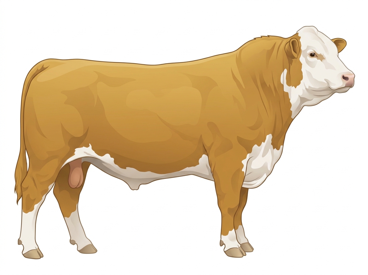 Gold with a partial white face Hereford Cross Bull