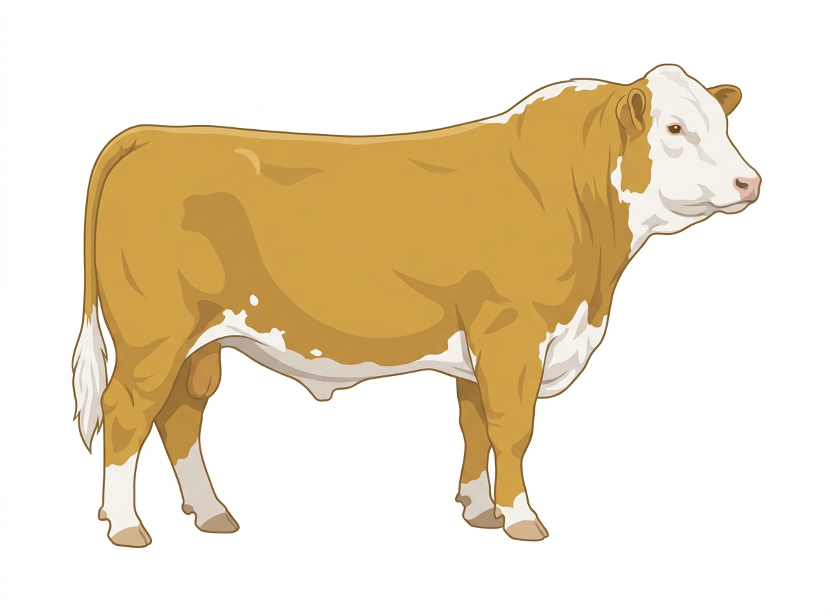 Gold with a white face and a few white spots Hereford Cross Bull