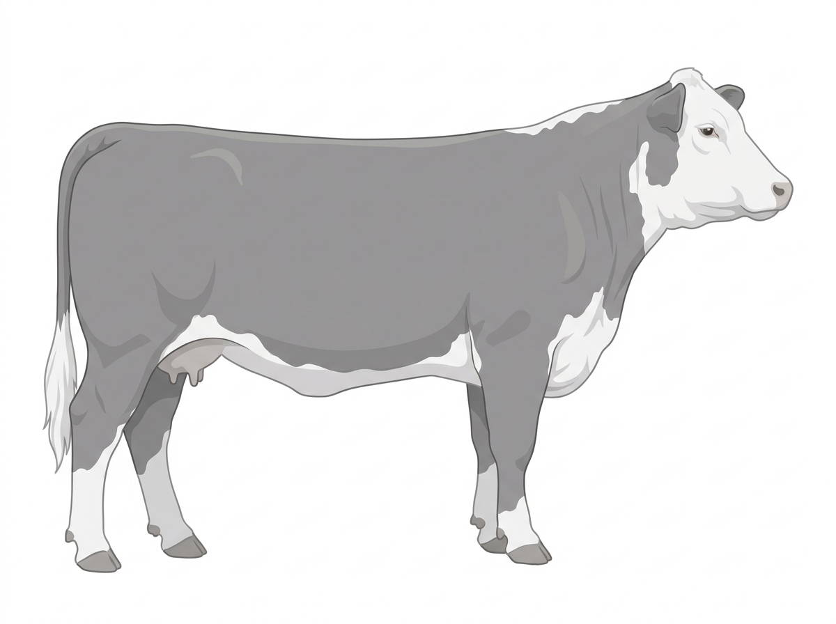 Gray with a white face Hereford Cross Cow