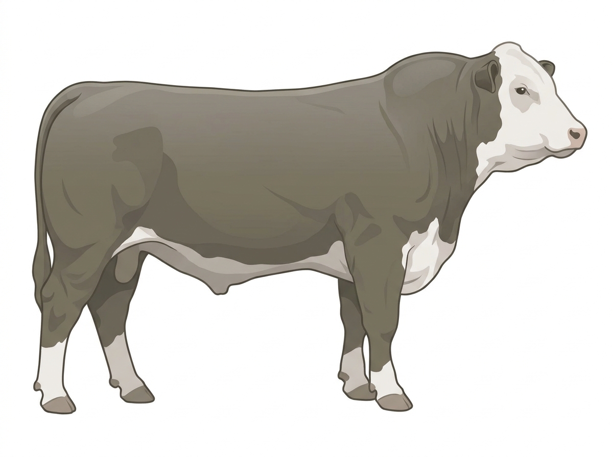 Smoky with a partial white face Hereford Cross Bull