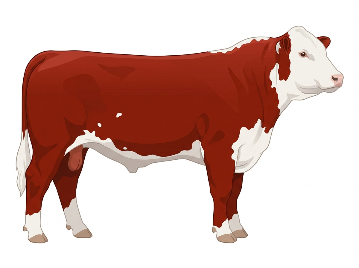 Red with a full white face, white brisket and underline and a few white spots Hereford Bull