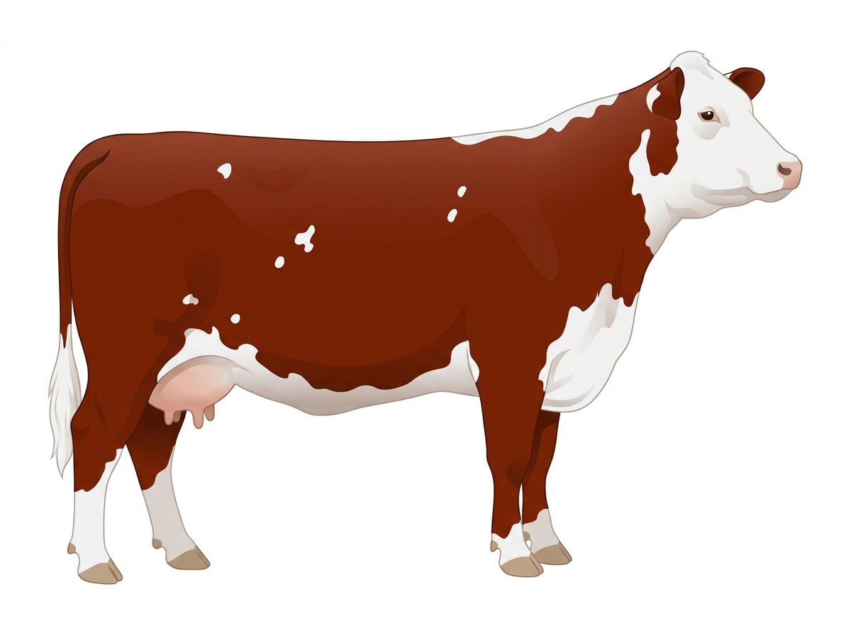 Red with a full white face, white brisket and underline and a few white spots Hereford Cow