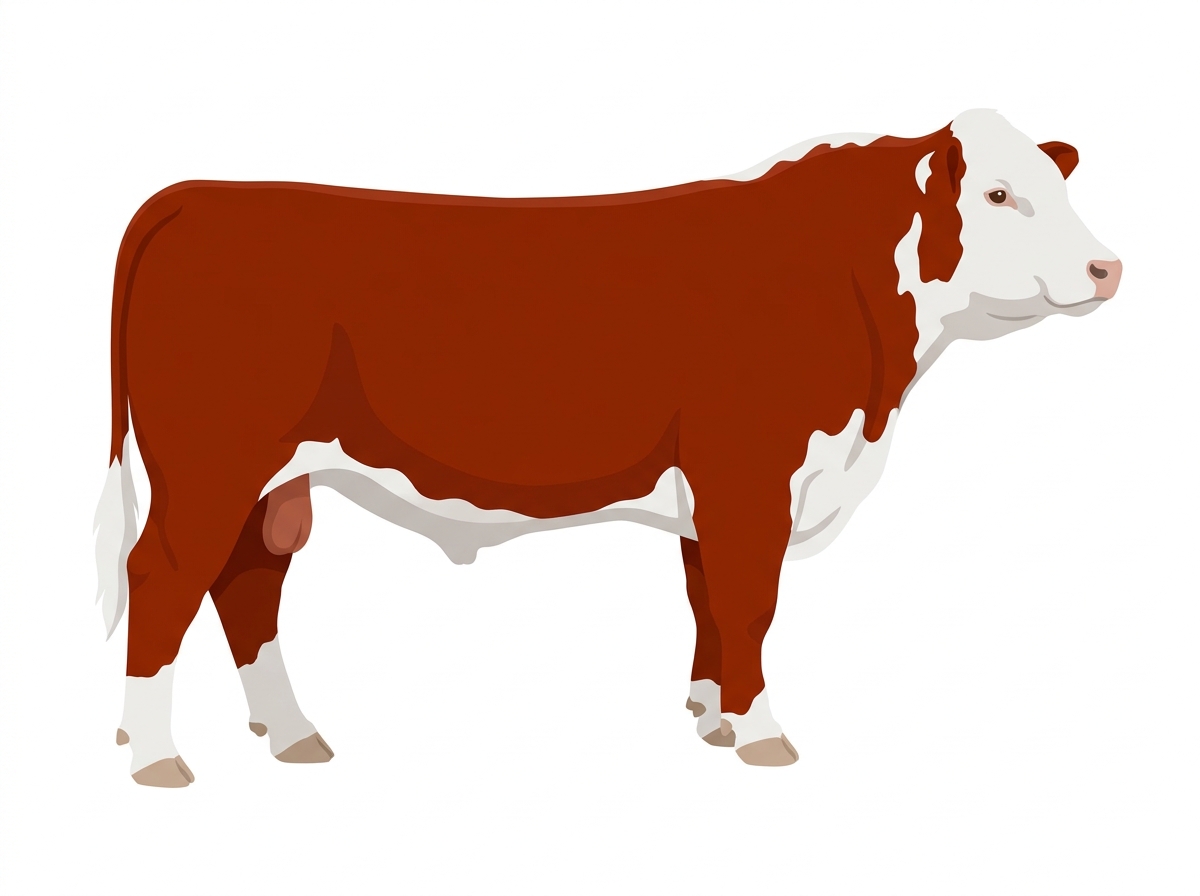 Red with a full white face, white brisket and underline Hereford Bull
