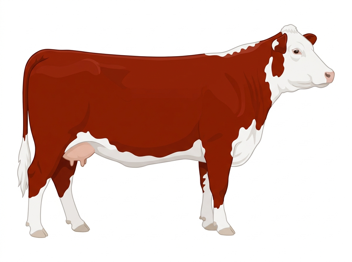 Red with a full white face, white brisket and underline Hereford Cow
