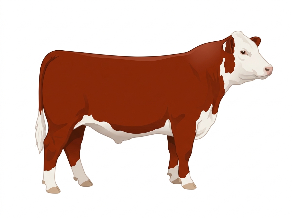 Red with a full white face, white brisket and underline Hereford Steer