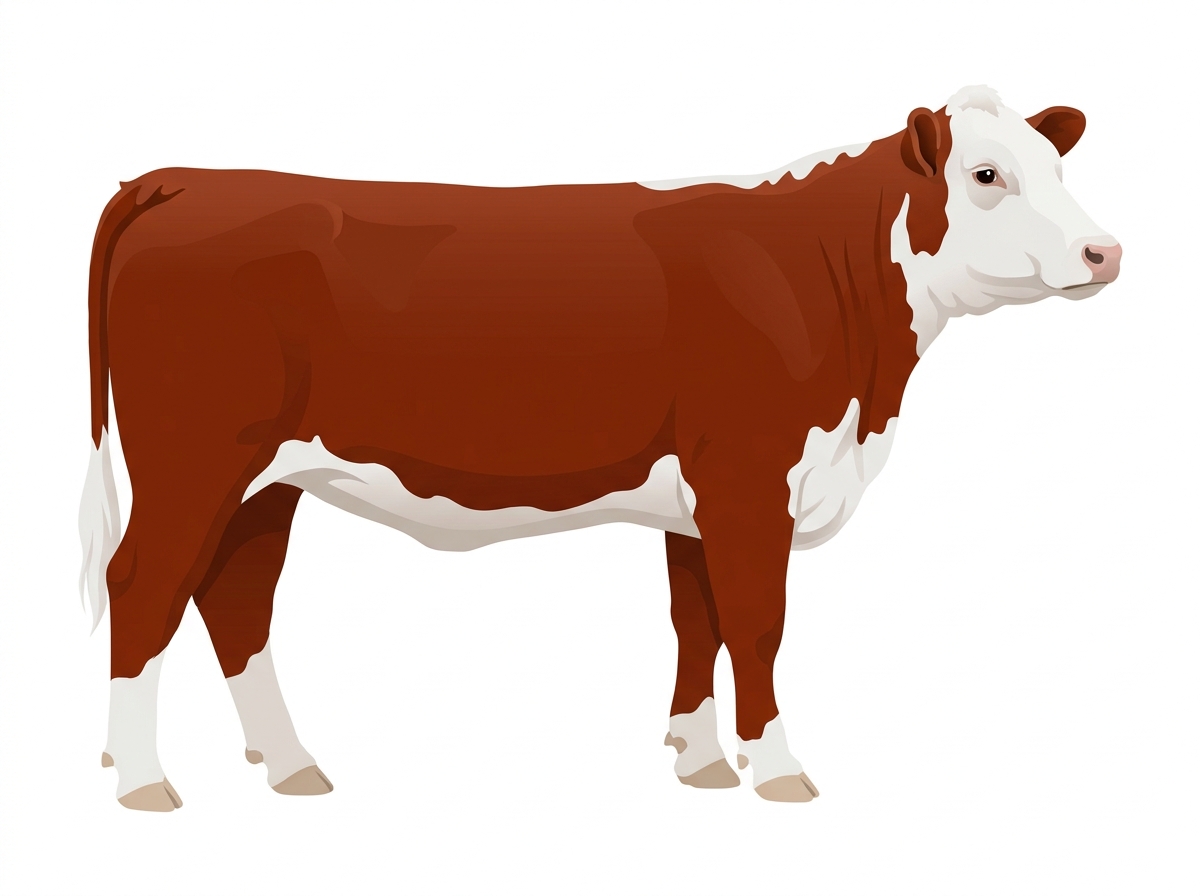 Red with a full white face, white brisket, underline and legs Hereford Heifer