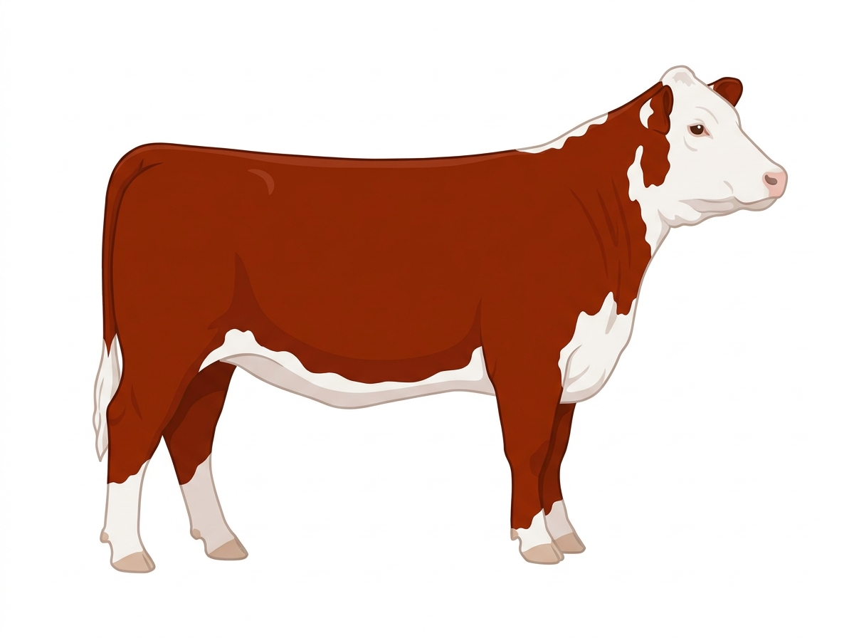Red with a white face and white spots Hereford Heifer