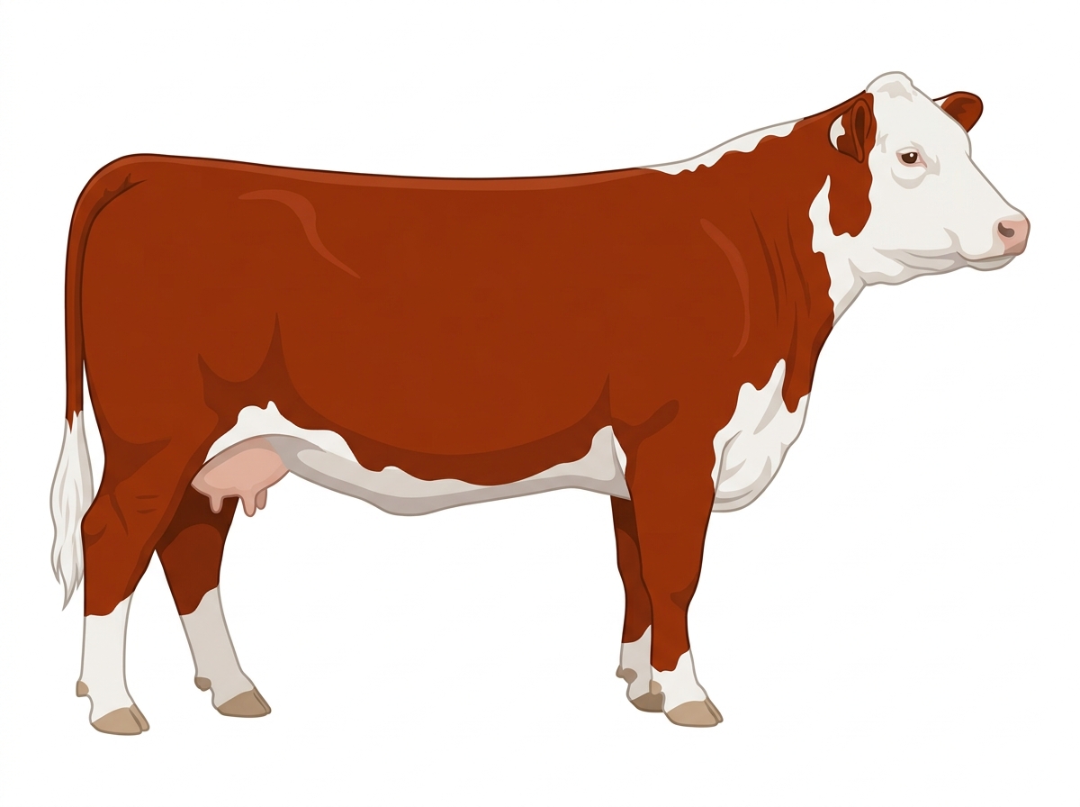 Red with a white face Hereford Cow