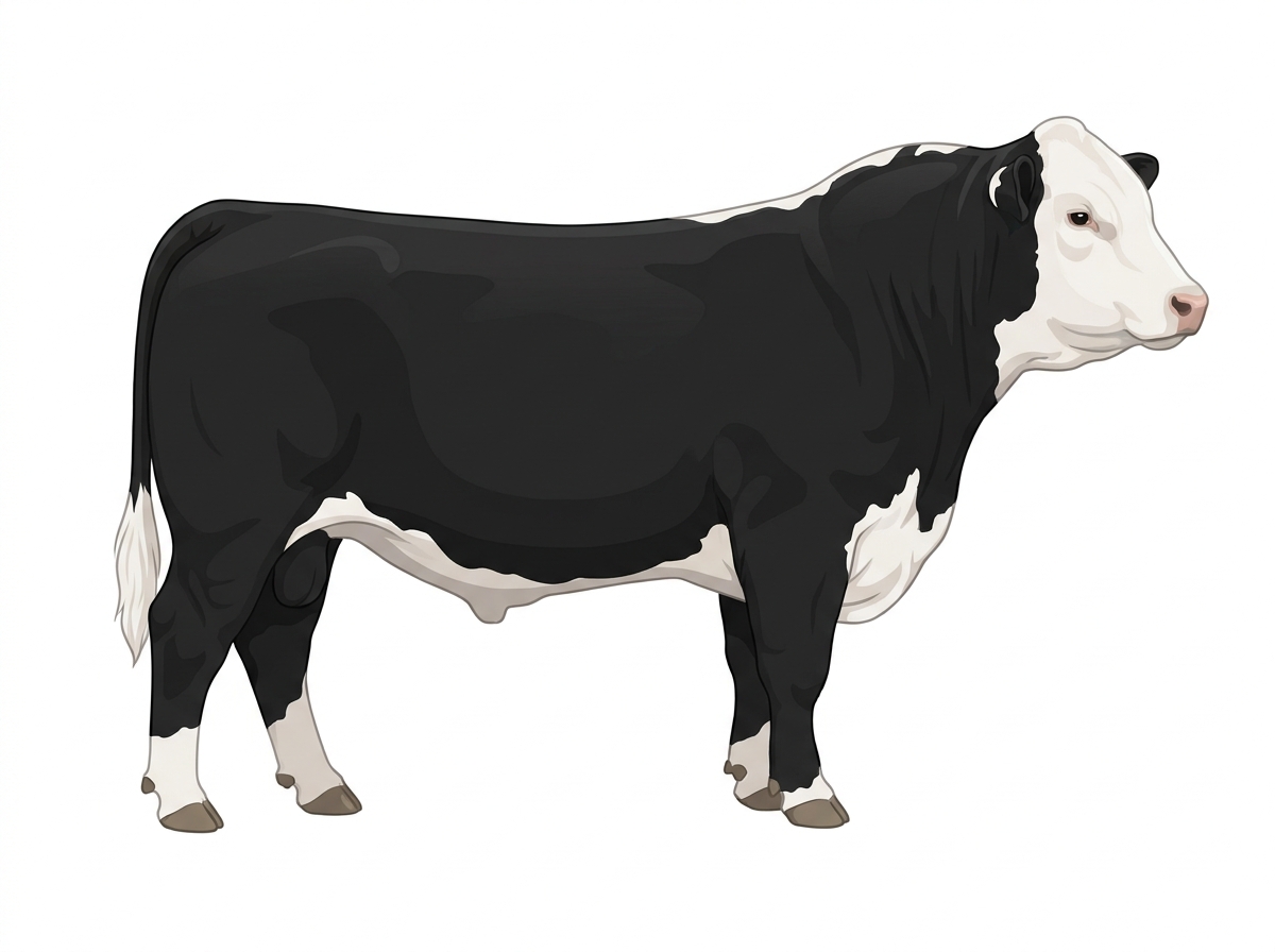 Black with a white face Hereford x Angus Cross Bull