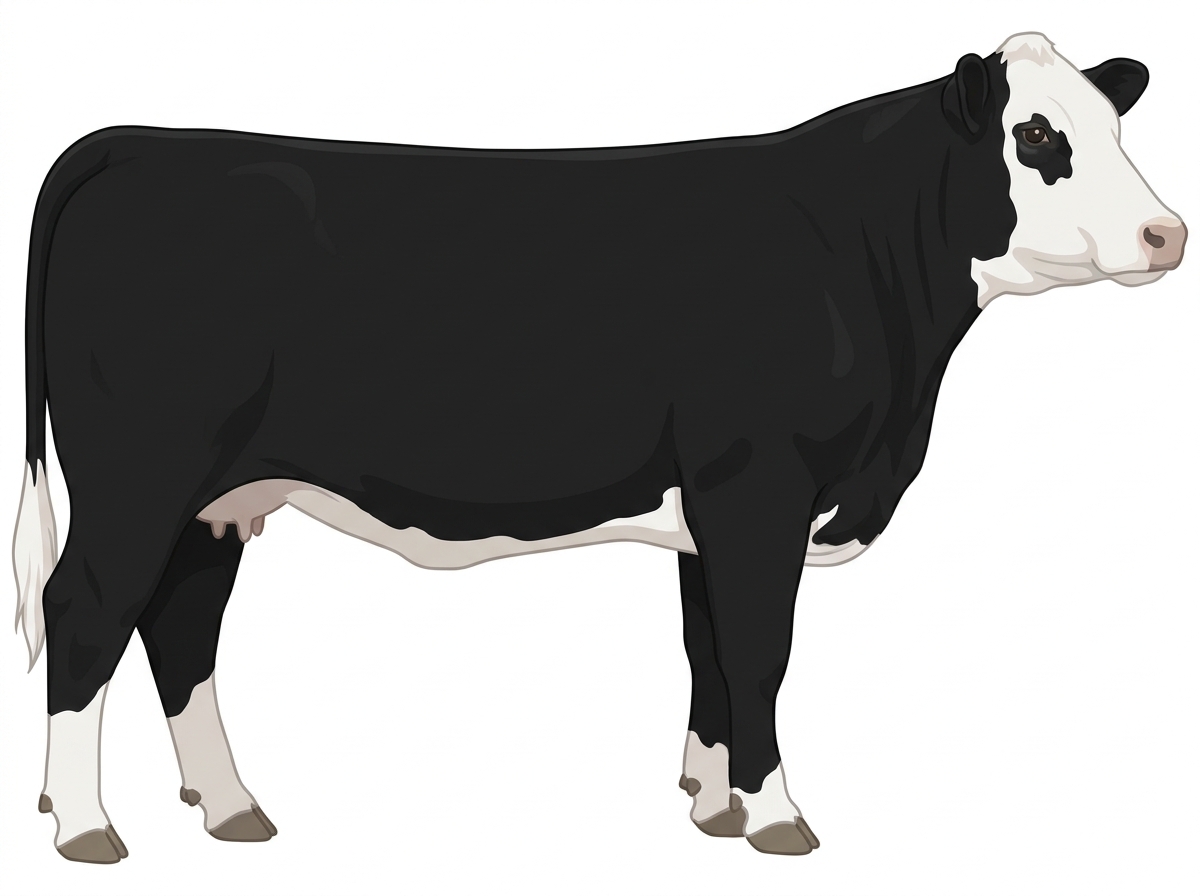 Black with a white face Hereford x Angus Cross Cow