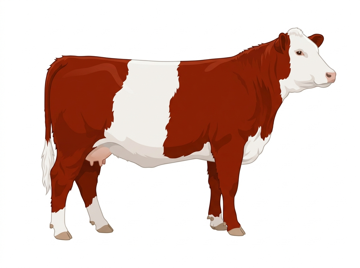 Red with partial white face Hereford x Belted Galloway Cross Cow