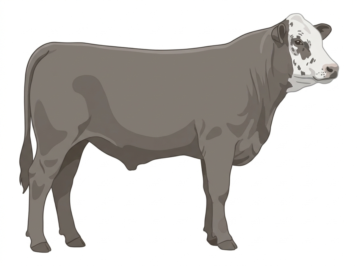 Gray faint brindle with white face with ticking Hereford x Brahman Cross Steer