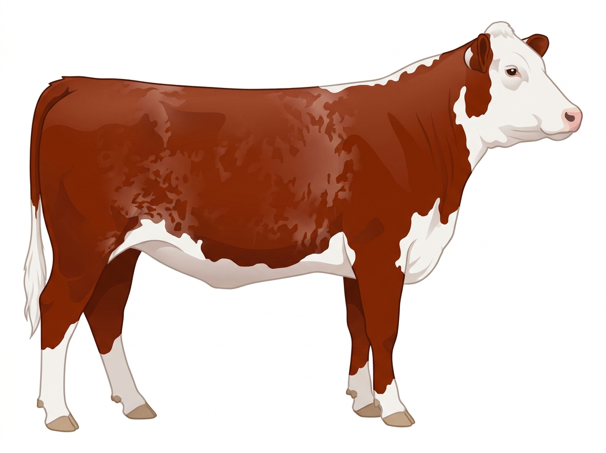 Red heavy roan with white face Hereford x Shorthorn Cross Heifer