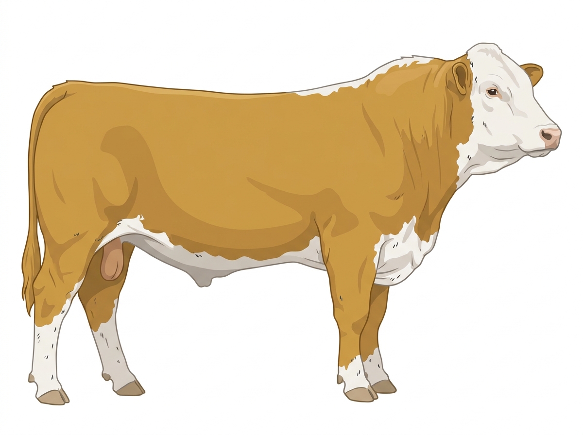 Gold with white face with ticking Hereford x Simmental Cross Bull