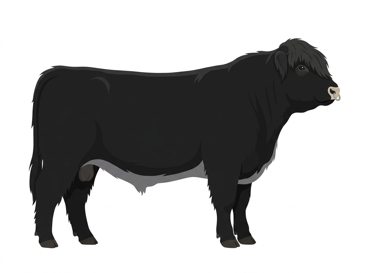 Black with a pale muzzle ring and lighter underline Highlander Bull