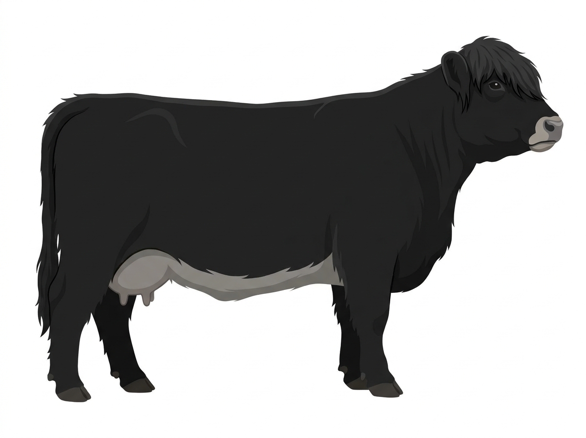 Black with a pale muzzle ring and lighter underline Highlander Cow
