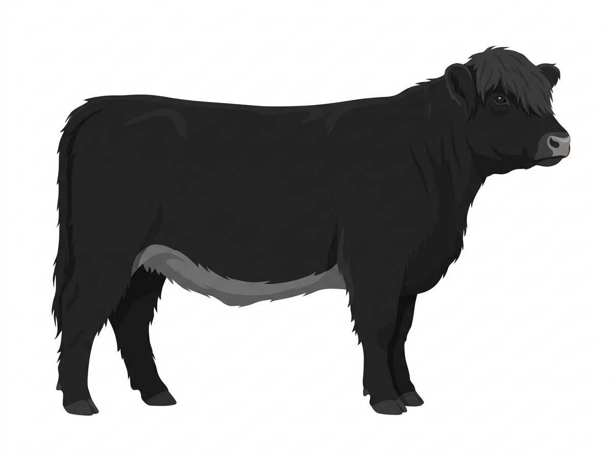 Black with a pale muzzle ring and lighter underline Highlander Heifer
