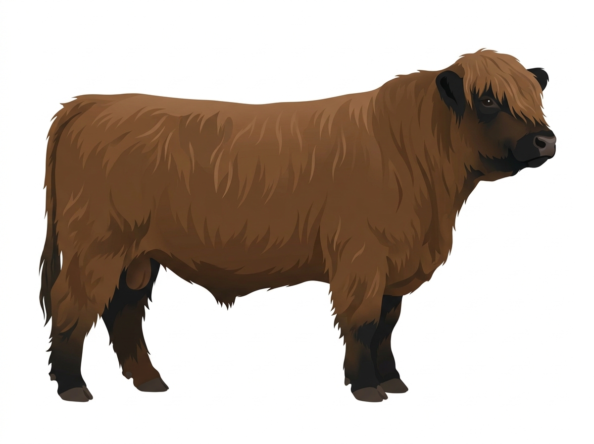 Brown with black points Highlander Bull