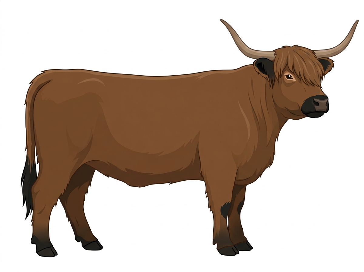 Brown with black points Highlander Heifer