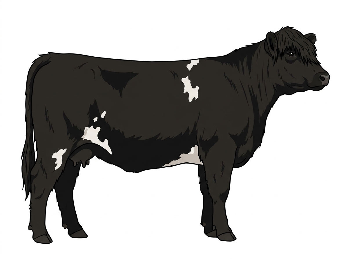 Black with a few white spots Highlander Cross Cow