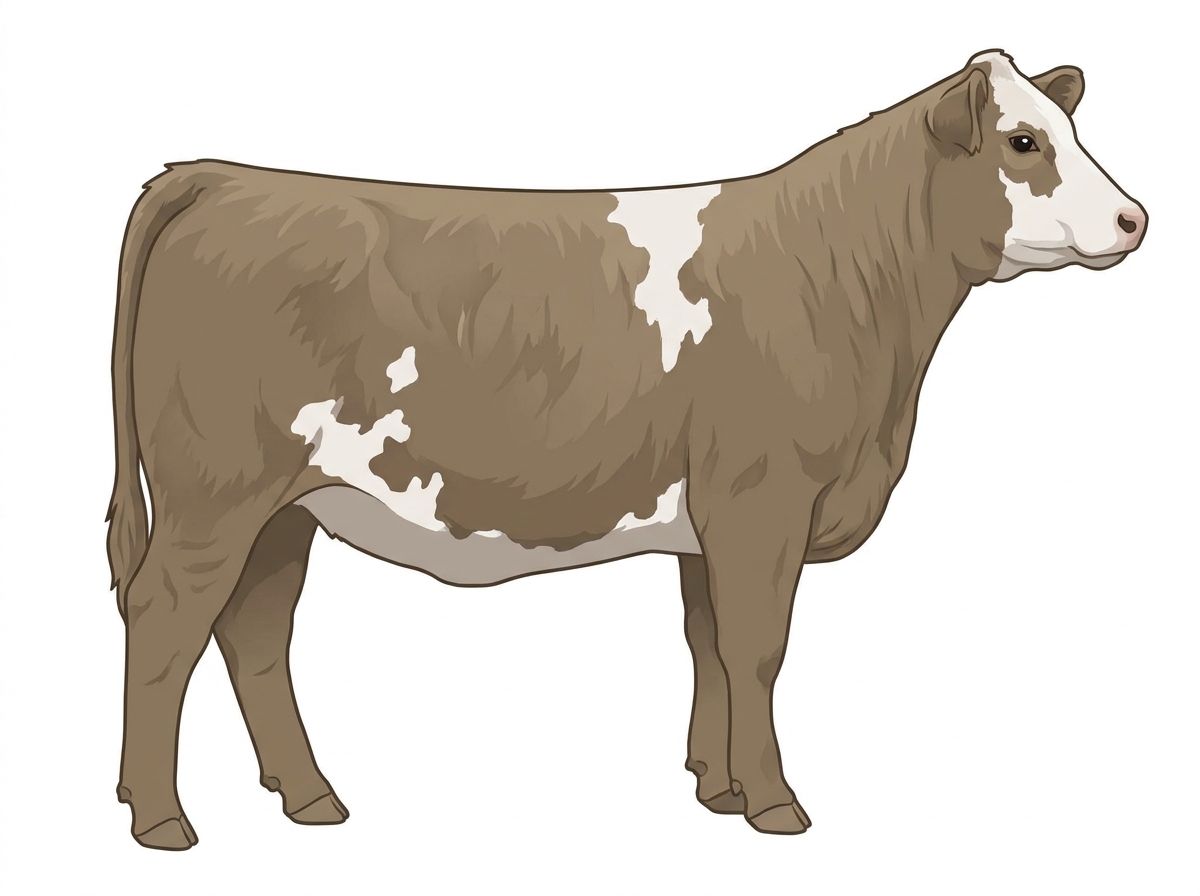 Dun with a partial white face and white spots Highlander Cross Heifer