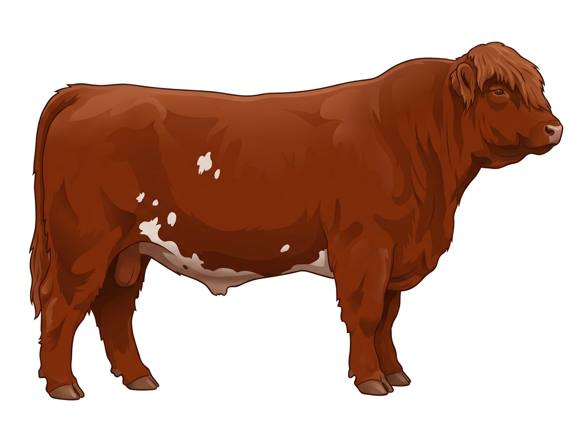 Red with a few white spots Highlander Cross Bull