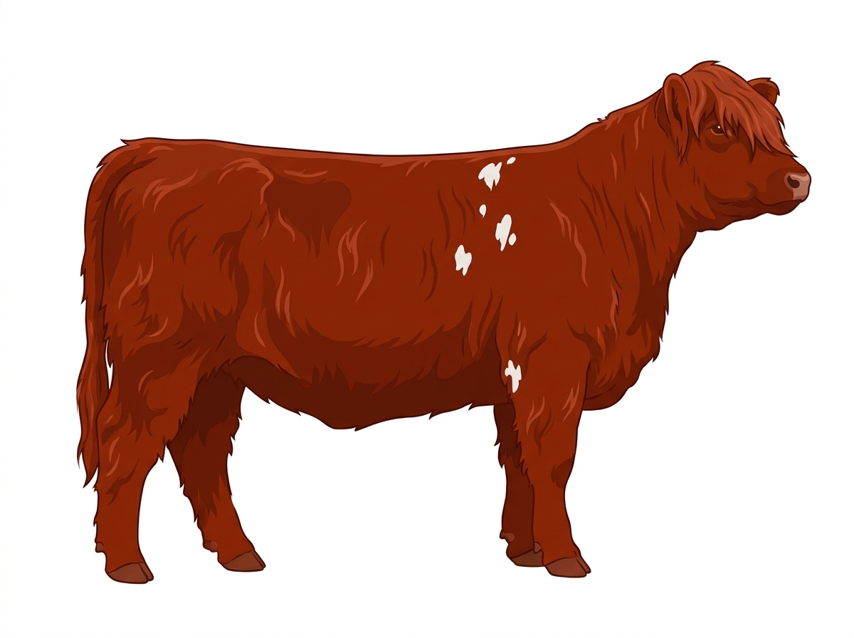 Red with a few white spots Highlander Cross Heifer