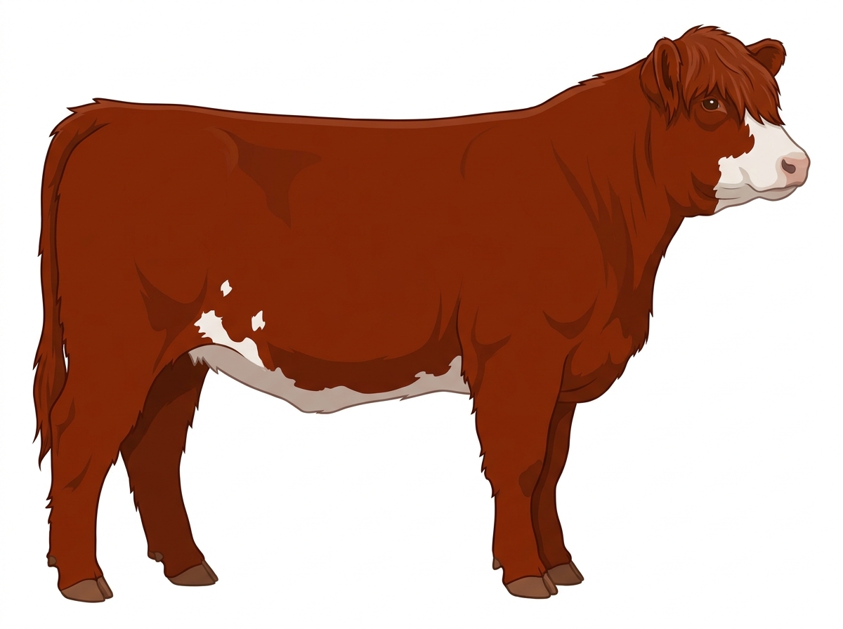 Red with a partial white face and a few white spots Highlander Cross Heifer