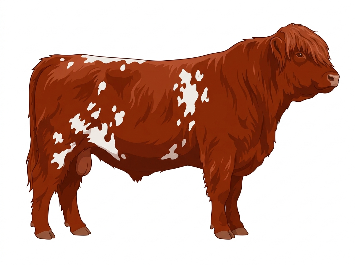Red with white spots Highlander Cross Bull