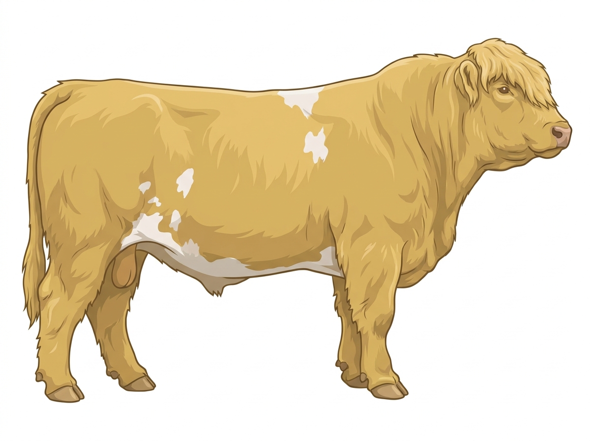 Yellow Dun with a few white spots Highlander Cross Bull