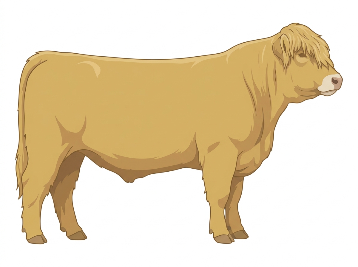 Yellow Dun with a pale muzzle ring and lighter underline Highlander Cross Steer