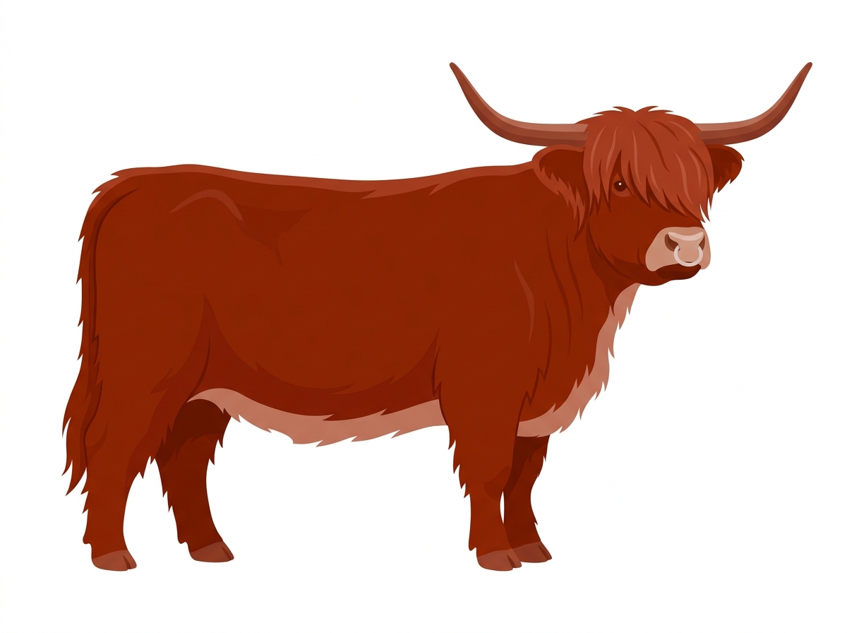 Red with a pale muzzle ring and lighter underline Highlander Cow