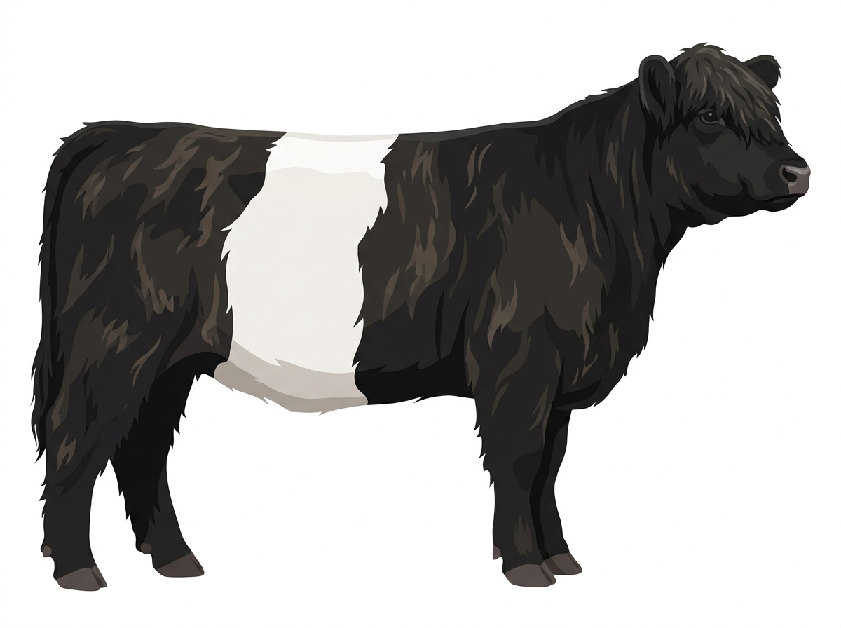 Black faint brindle with white belt Highlander x Belted Galloway Cross Heifer