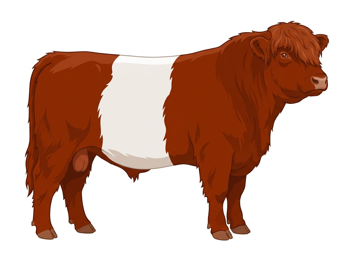 Red with white belt Highlander x Belted Galloway Cross Bull