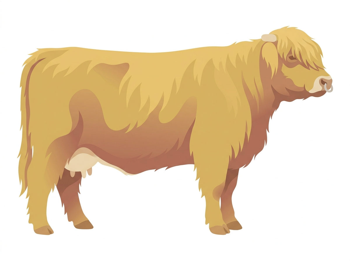 Yellow Dun with a pale muzzle ring and lighter underline Highlander Cow