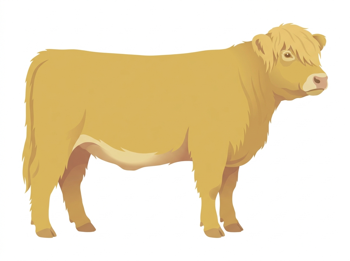 Yellow Dun with a pale muzzle ring and lighter underline Highlander Heifer