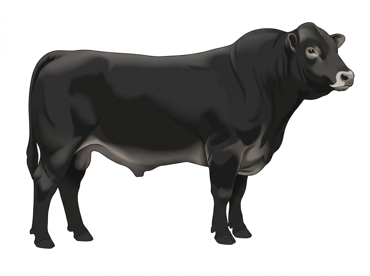Black with a pale muzzle ring and lighter underline Limousin Cross Bull