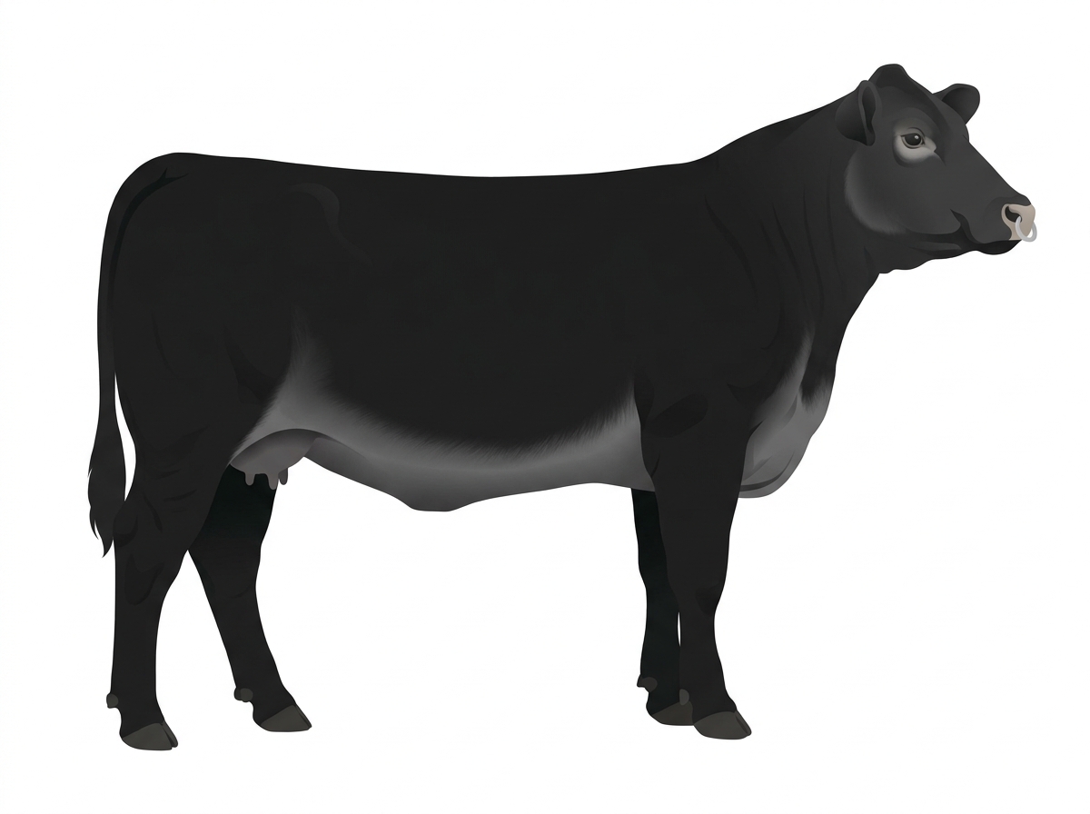 Black with a pale muzzle ring and lighter underline Limousin Cross Cow