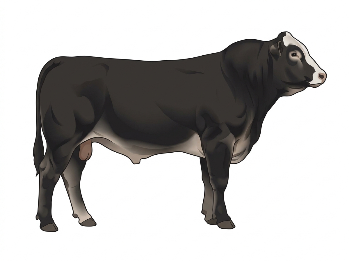 Black with a partial white face Limousin Cross Bull