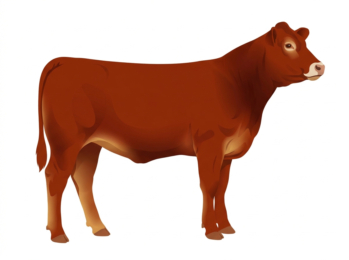 Red with a pale muzzle ring and lighter underline and minimal white face markings Limousin Cross Heifer
