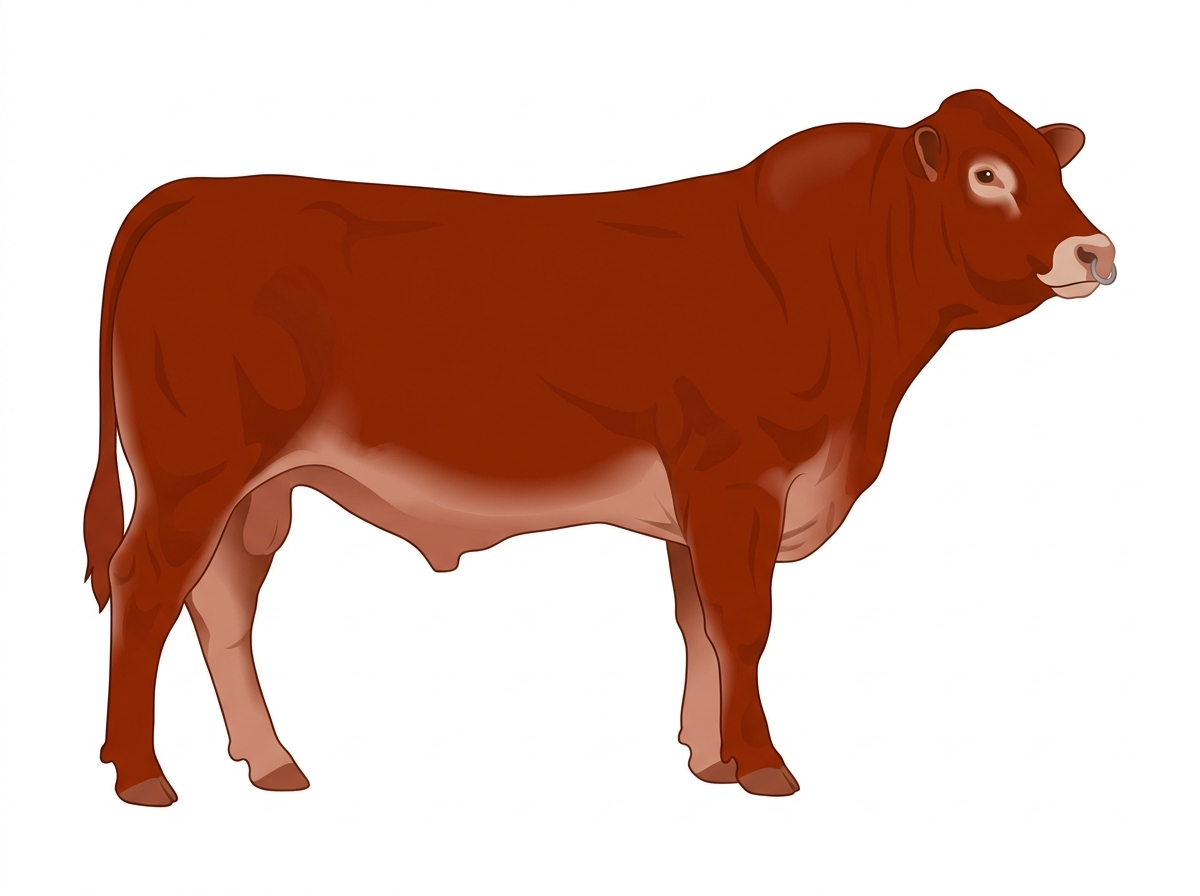Red with a pale muzzle ring and lighter underline Limousin Cross Bull