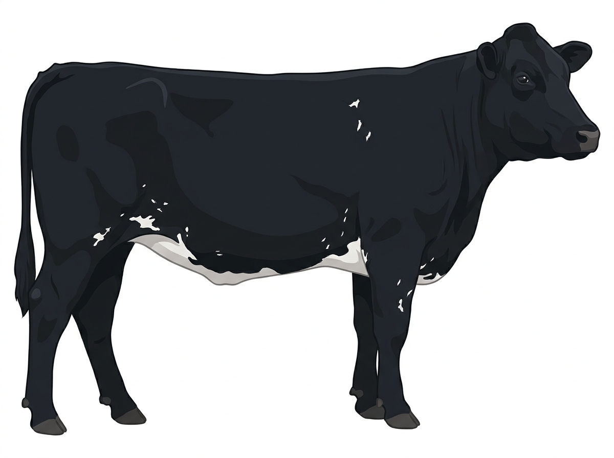 Black with a few white spots and ticking in the white Maine-Anjou Cross Heifer