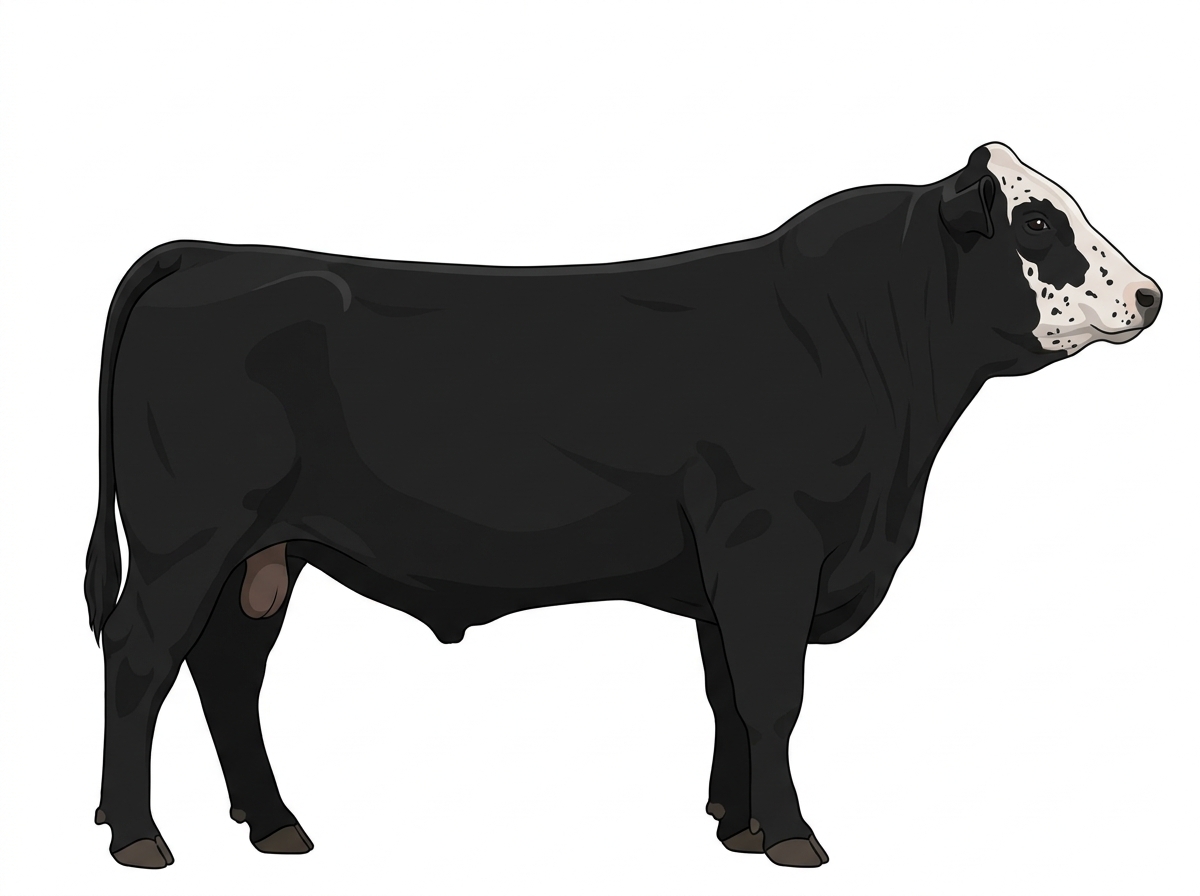 Black with partial white face with ticking Maine-Anjou Cross Bull