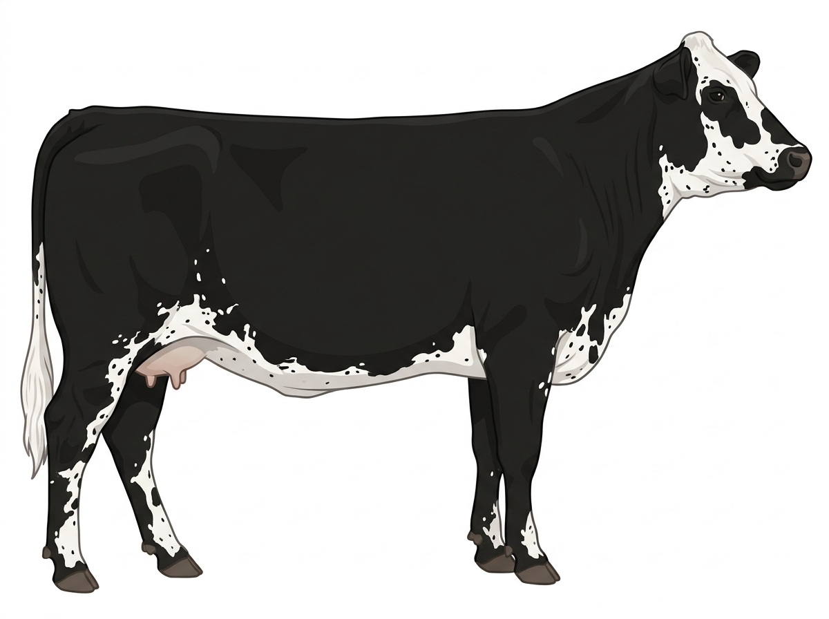 Black with white spots and ticking in the white Maine-Anjou Cross Cow