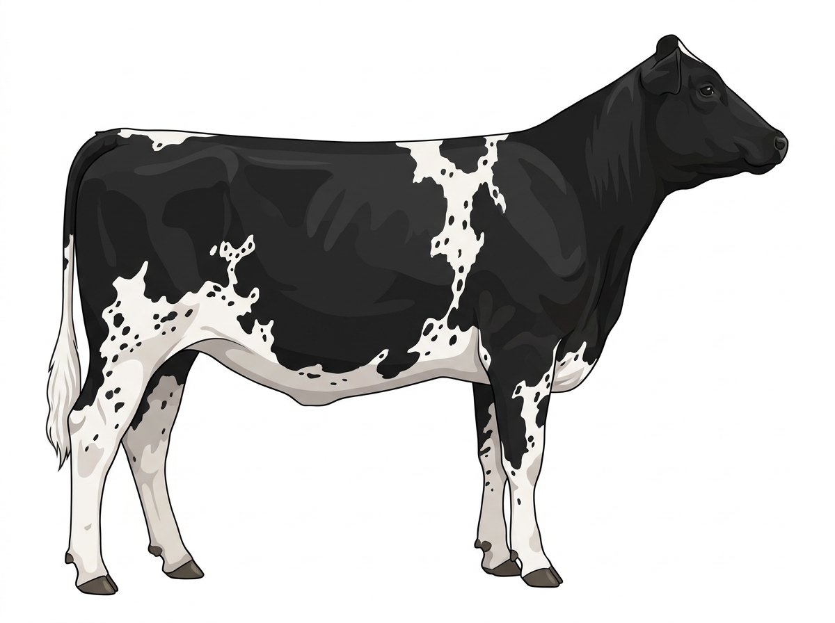 Black with white spots and ticking in the white Maine-Anjou Cross Heifer
