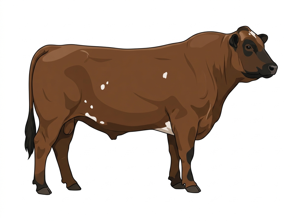 Brown with black points and a few white spots Maine-Anjou Cross Bull