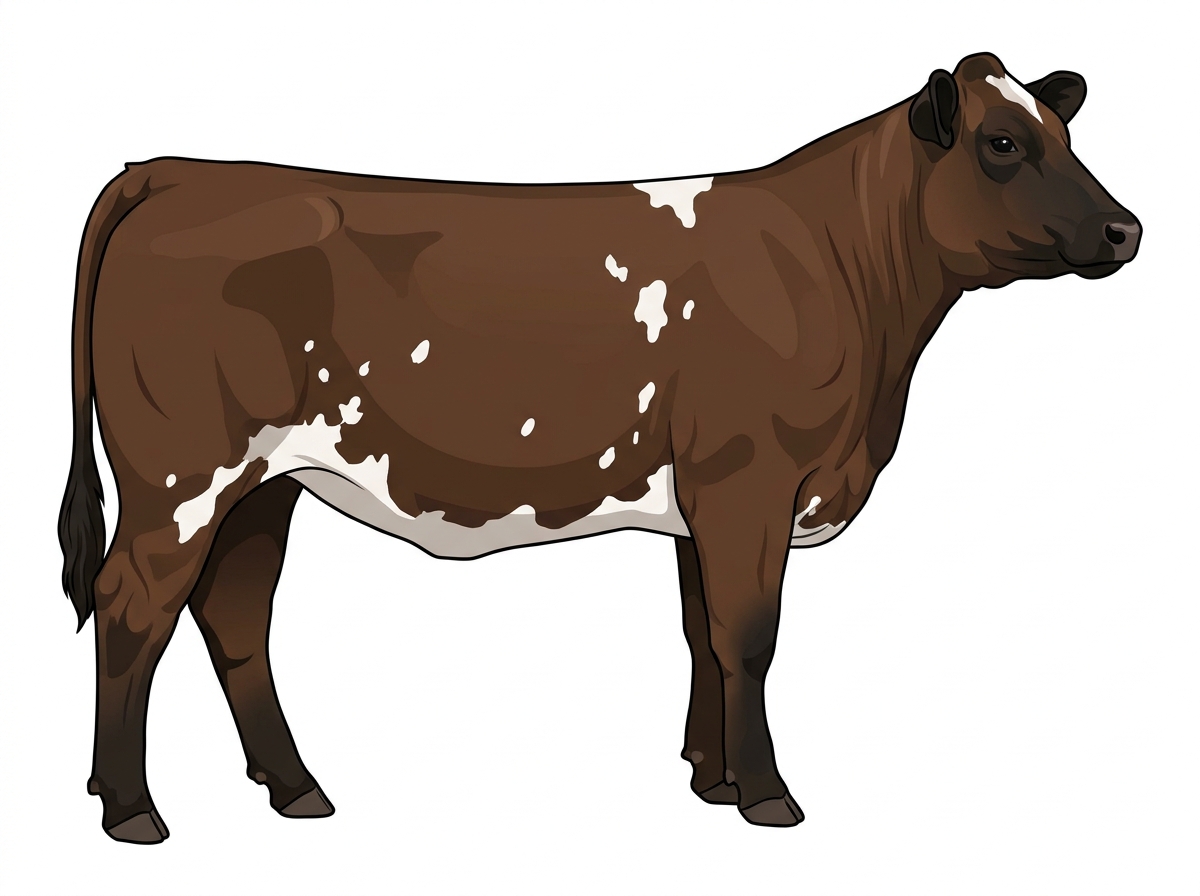 Brown with black points and a few white spots Maine-Anjou Cross Heifer