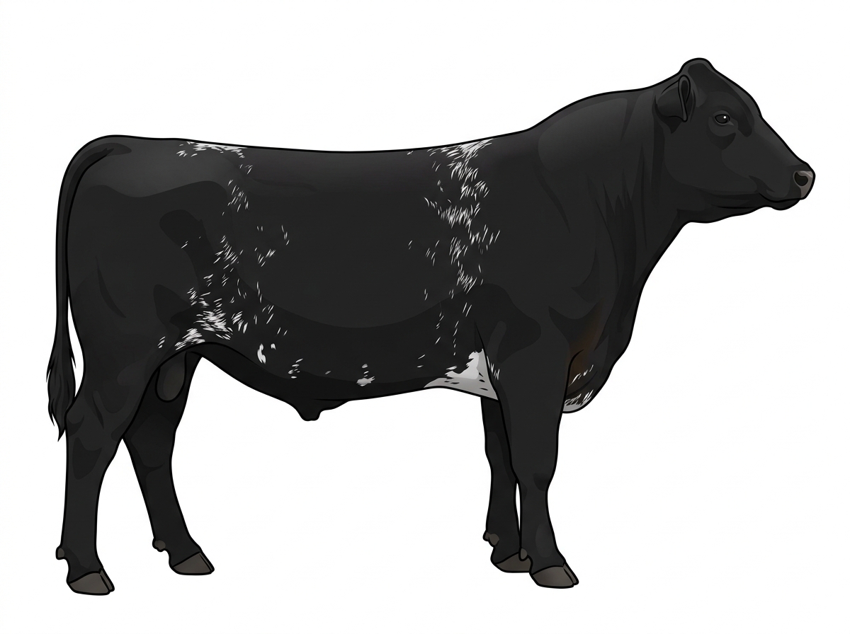 Black heavy roan with minimal spotting Maine-Anjou x Angus Cross Bull