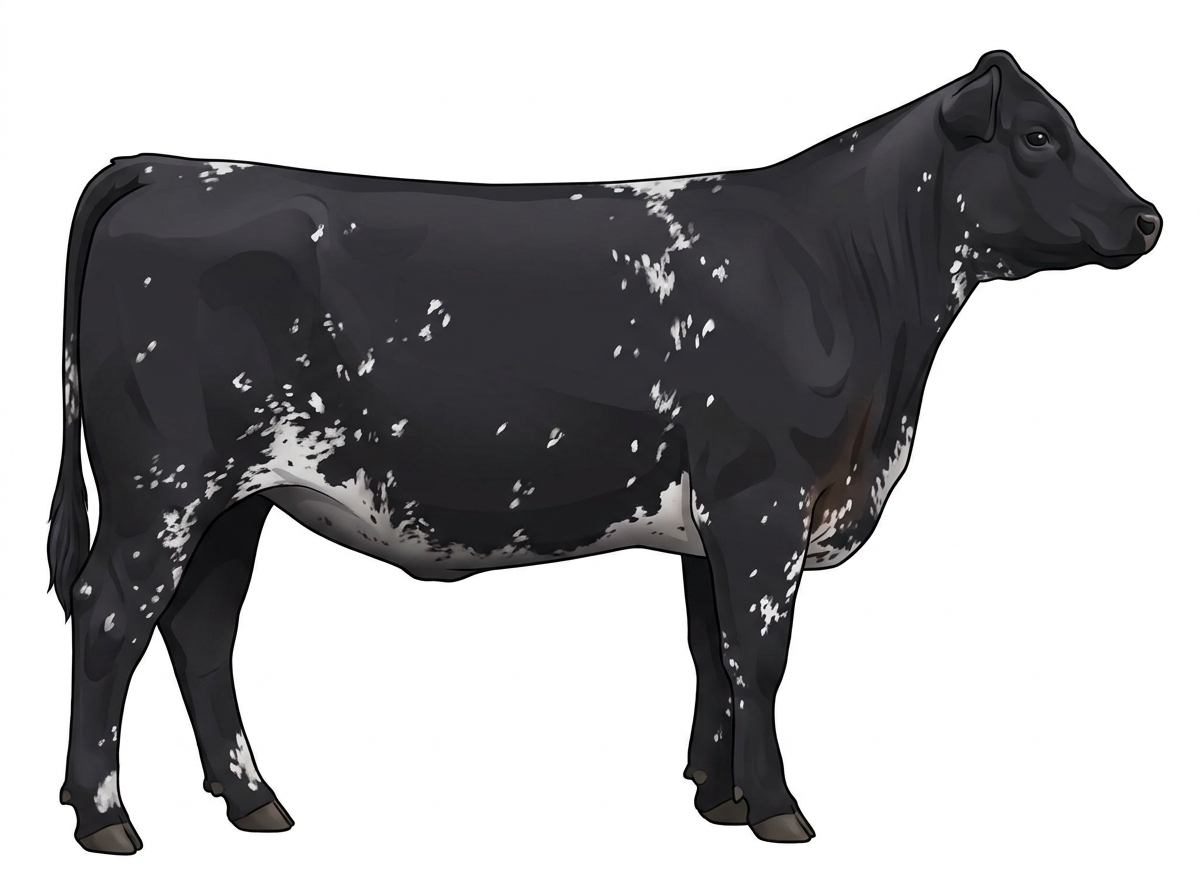 Black light roan with minimal spotting Maine-Anjou x Angus Cross Heifer